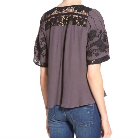For Love & Lemons Isabella Lace Floral Embroidered Top Grey Purple Black M - Picture 3 of 11